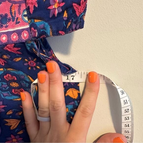 Vintage Blue Pink Cotton Block Printed House Maxi Dress Muumuu Small - Picture 7 of 12